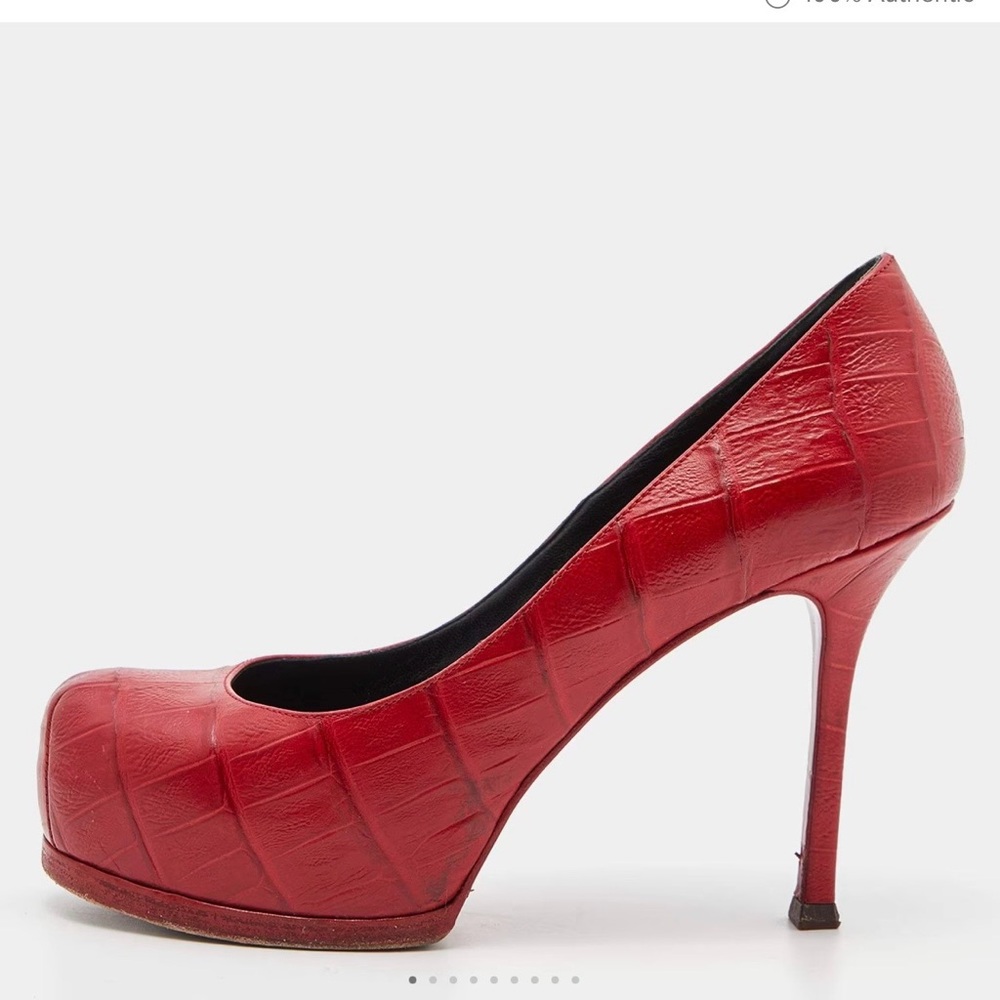 ❤️Saint Laurent “Tribtoo” Red Croc-Embossed Platform Stiletto Pumps | EU 38 - Picture 4 of 10